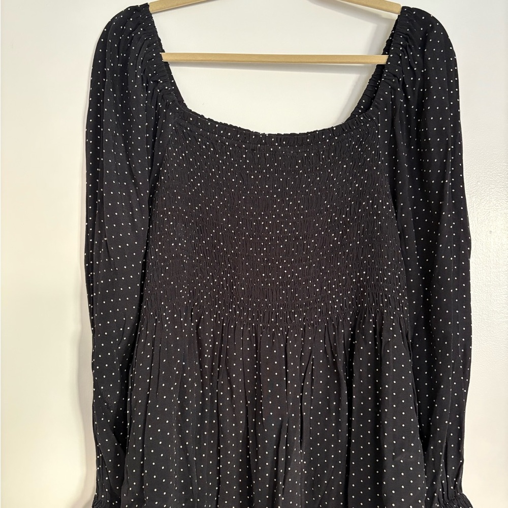 GAP Black Long Sleeve Peplum Top with White Polka dots